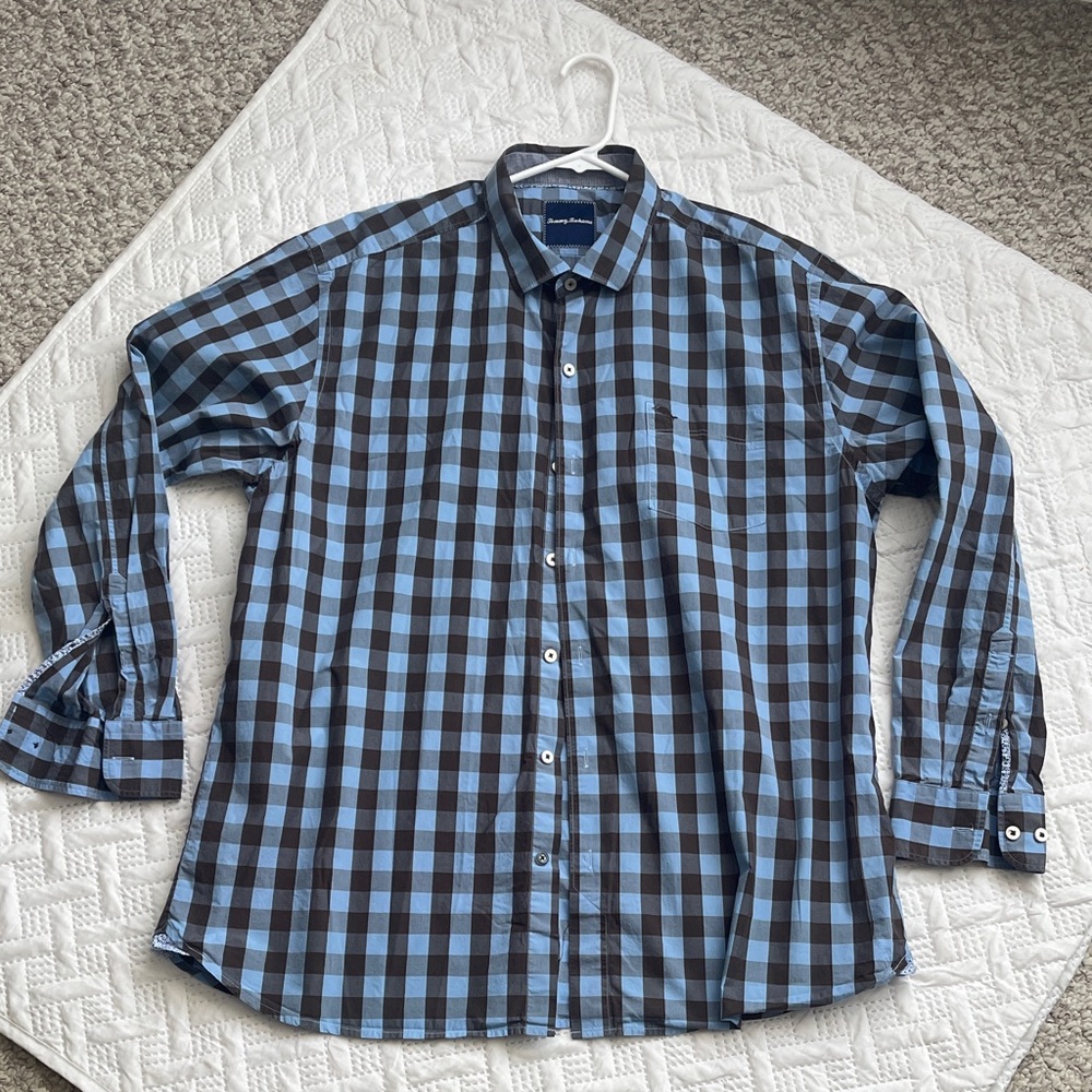 Tommy Bahama Blue and Brown Plaid Men's Shirt